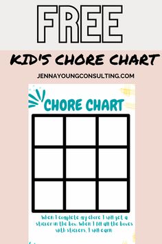 the free kids's chore chart is shown in black and white with text that reads