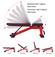 the adjustable bench is shown with instructions to adjust it's seat and pull up