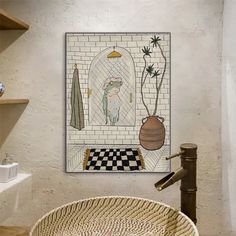 a bathroom with a sink, mirror and tiled wall above it's counter top