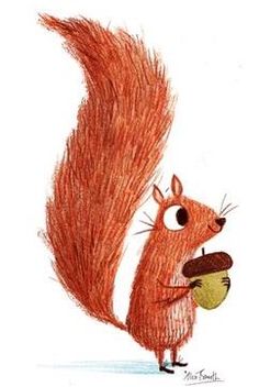 a drawing of a squirrel holding an acorn