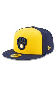 Get ready for the next big Milwaukee Brewers game when you grab this Authentic Collection On-Field 59FIFTY Fitted Hat. This New Era cap is great for a major fan like you who never misses a game. The stunning graphics and colors will help you perfect your game day look, especially when paired with your favorite Milwaukee Brewers jersey. Material: 100% Polyester High Crown Structured fit Flat bill Fitted Raised embroidered graphics Six panel construction with eyelets Officially licensed Imported B Yellow Curved Brim Baseball Cap For Sports, Yellow Adjustable Fitted Cap, Yellow Sports Hat With Curved Brim, Yellow Cap For Sports Events, Yellow Flat Bill Hat For Sports Events, Adjustable Yellow Sports Hat, Yellow Curved Brim Sports Hat, Yellow Casual Baseball Cap For Sports Events, Yellow Snapback Hat For Sports Events