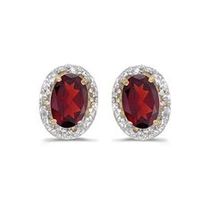 Diamond and Ruby Earrings in 14k Yellow Gold (1.20ct) Oval Diamond Earring, Round Diamond Earrings, Ruby Earrings Studs, White Gold Diamond Earrings, Earrings White Gold, Earrings Round, Gold Diamond Jewelry, Garnet Jewelry, Earrings Diamond