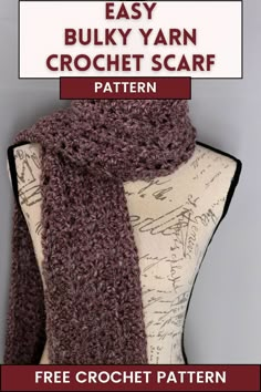 Easy Bulky Yarn Crochet Scarf Pattern Super Bulky Yarn Crochet Scarf Pattern Free, Bulky Yarn Crochet Scarf, Bulky Crochet Scarf, Neck Scarf Crochet, Crochet Neck Scarf, Chunky Scarf Pattern, Crochet Scarf Pattern Free Easy, Crochet Blanket Scarf, Bulky Yarn Patterns