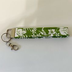 Green Hawaiian Floral Print Key Chain Wristlet 100% Cotton Fabric With Lightweight Padding Silver Hardware Hand Crafted By Me Trendy Green Rectangular Wristlet, Everyday Green Rectangular Wristlet, Cheap Green Rectangular Wristlet, Green Floral Print Scarf For Gift, Hawaiian Floral Print, Handcrafted Accessories, Key Card Holder, Cotton Fabric, Floral Prints