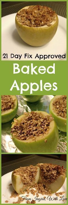 baked apples on a plate with the words 21 day fix approved baked apples