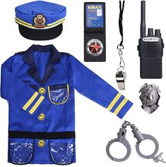 a police officer uniform is shown with handcuffs, keys and other items to make it look like he's ready for action