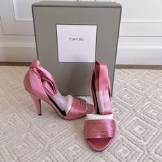 Brand New With Original Tags And Stickers, Never Worn, Pristine Condition, Women’s Tom Ford Pink “Rose” Silk High Heels. They Tie/Wrap Around The Ankle, But Since I Never Wore Them The Ties Are Still Sealed, You Can See How They Would Look Tied From The Online Images. Includes Box, Original Packaging, And High Heel Replacements With Pouch (See Picture 8). I Ordered These From Bergdorf Goodman, They’re Gorgeous, But I Never Ended Up Wearing Them. Unfortunately It’s Past The Return Window, And The Pink Formal Wedding Shoes, Designer High Heel Wedding Shoes, Designer Open Toe Evening Wedding Shoes, Designer Open Toe Wedding Shoes For Evening, Formal Wedding Shoes With Branded Insole, Designer Closed Toe Wedding Shoes, Designer High Heel Wedding Shoes For Formal Occasions, Tom Ford Women, Tom Ford Heels