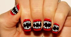 NailDeesignz Vampire Nail Art Fun Halloween Nails, Vampire Nails, Tropical Vacation Nails, Holloween Nails, Squoval Nails, Red Nail Designs, Black Nail Designs, Vacation Nails