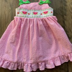 Nwot! Adorable Watermelon Embroidered Detail! Playful Pink Embroidered Dresses, Fun Red Cotton Dress, Playful Red Cotton Sundress, Pink Cotton Dress With Strawberry Print, Watermelon Dress, Childrens Dress, Kids' Dresses, Watermelon, Colorful Dresses