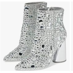 From Steve Madden, The Vayle Rhinestone Embellished Pointed Toe Booties Feature: Synthetic Upper Pointed Toe Construction Zipper Closure Allover Rhinestone Embellishments Fabric Lining Synthetic Outsole Approx. 3.5" Heel Height Imported. New Without Box With Store Markings At The Bottom. Note: Flaws Are Marked( See Photos) Taupe Heels, Steve Madden Boots, Spool Heel, Buckle Boots, Black Boots Women, Pull On Boots, Womens Ankle Boots, Shoes Booties, Eras Tour