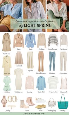 Light Spring Color Palette and Wardrobe Guide – Dream Wardrobe Spring Color Palette Outfits, Light Spring Color Palette Outfits, Light Spring Palette, Light Spring Color Palette, Light Spring Colors, Capsule Wardrobe Basics, Spring Blazer, Spring Palette, Spring Color Palette