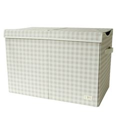 a white and grey checkered storage box