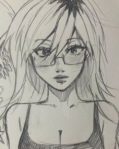 a pencil drawing of a girl with glasses