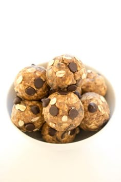 a white bowl filled with chocolate chip energy bites