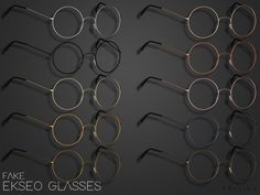 six pairs of glasses are shown in different colors and sizes, each with round frames