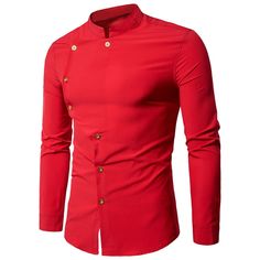 Asymmetrical Button Up Mandarin Collar Shirt - Red - 3C44312219 - Men's Clothing, Men's Tops & T-Shirts, Men's Shirts  #MensShirts #Men's #Clothing # #Men's #Tops #& #TShirts # #Men's #Shirts Men African Wear, Nigerian Men Fashion, Mandarin Collar Shirt, Latest African Men Fashion, African Shirts For Men, Cheap Mens Fashion, African Clothing For Men, African Shirts, Fashion Male