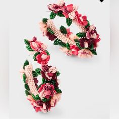 Oscar De La Renta Nwt Flower Cluster Hoop Earrings Flower Cluster, Only Fashion, Earrings Color, Pierced Ears, Pink Red, Ear Piercings, Beaded Earrings, Neiman Marcus, Cleaning Wipes