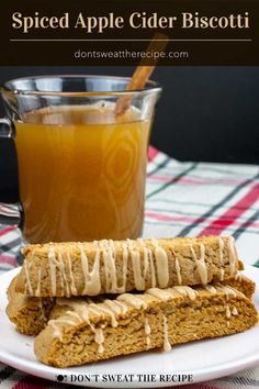 two slices of spiced apple cider biscotti on a plate