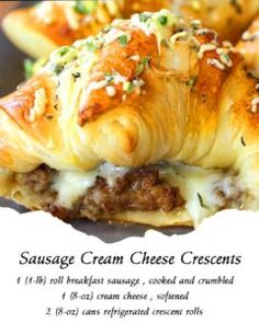 sausage cream cheese croissants are stuffed with meat, cheese and melted cheese