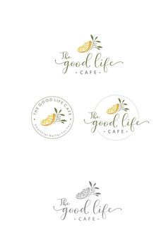 three logos for good life cafe, one with lemons and the other with leaves