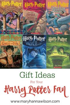 harry potter books with text overlay that reads gift ideas for your harry potter fan