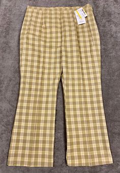 "Vintage 1960's-70's yellow, rust, blue and mustard plaid pants made by Whistler's, a Dan River Permanent Press Fabric. Poly/cotton. Side zip and button closure. Measurements are; 38-40\" waist, 28\" inseam, 16.5\" rise, 50\" hips. Unworn, excellent condition with original tags, deadstock." Suede Leather Shoes, Plaid Pants, Whistler, Flare Pants, Beautiful Fabric, Trousers Women, Suede Leather, Side Zip, Mustard