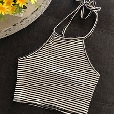 Nwt! Tilly’s Crop Halter Top Never Worn Great Condition White Casual Halter Neck Tank Top, Casual White Halter Neck Tank Top, White Halter Neck Tank Top, Black Cotton Halter Neck Top, Spring Striped Halter Top, Striped Halter Neck Top For Spring, Striped Halter Top For Spring And Summer, Striped Fitted Halter Top For Summer, Fitted Striped Halter Top For Summer