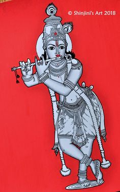 a drawing of a hindu god on a red background