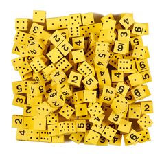 many yellow and black numbers are scattered on top of each other