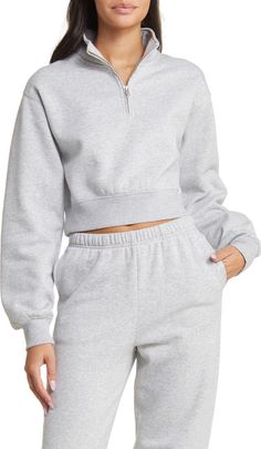 BP. Quarter Zip Sweatshirt | Nordstrom Cropped Quarter Zip, Grey Quarter Zip, Sports Club, Wide Leg Sweatpants, Quarter Zip Fleece, Cropped Joggers, Long Sleeve And Shorts, Quarter Zip Sweatshirt, Winter Essentials