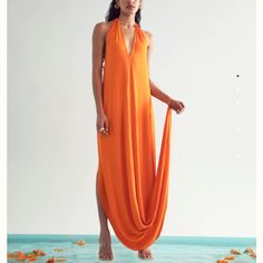 Maxi Length Slinky And Soft Material Luna Gown In Poppy (Bright Orange) By Cult Gaia. Gold Hardware On The Neck And Wrist. Comes With Garment Bag And Original Box. This Dress Is Beautiful And Very Well Made. I Ordered Two On Accident And Wasn’t Able To Return It As I Passed The Window For Returns! I Will Be Wearing It In Italy This Summer. What About You? Dramatic Gown, Women Streetwear Outfits, Ring Wraps, Streetwear Outfit Ideas, Gold Hooks, Lining Up, Aesthetic Outfit Ideas, Low Neckline, Designer Drapes