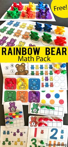 rainbow bear math pack for preschool and pre - k students with free printables