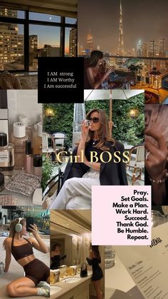 a collage of photos with the words g i b boss on them and images of women in bikinis