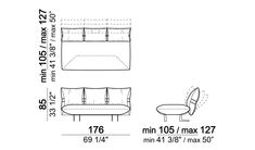 a drawing of a couch and chair with measurements for the seat height, from top to bottom