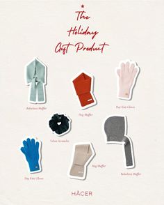 the holiday gift product has many different types of gloves, mittens and scarves