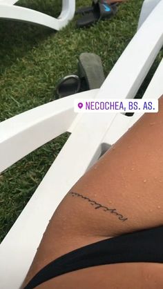 Upper Thigh Writing Tattoo, Hip Text Tattoo, Hip Tattoo Script, Leg Text Tattoo, Hip Script Tattoo, Hip Quote Tattoo, Thigh Text Tattoo, Upper Thigh Tattoos Women Quotes Scripts, Hip Tattoo Text