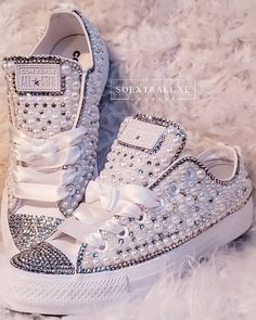 Bedazzled Shoes, Bling Converse, Bling Shoes, Bling Wedding, Womens Converse, Bride Shoes