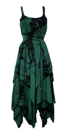 Tie Dye Maxi Corset Dress Halloween Pixie Hem Green Black 8 10 12 14 16 18 20 22 | eBay Sleeveless Cotton Festival Dress, Sleeveless Cotton Dress For Festival, Fitted Green Bohemian Sleeveless Dress, Corset Dress Halloween, Maxi Corset Dress, Black And Green Dress, Green Corset, Lake Cabin, Cottagecore Outfits