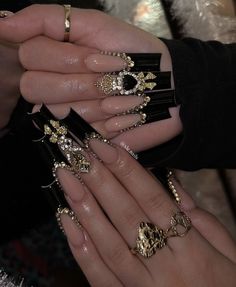 Nail Designs Bling, Nail Instagram, Red And Gold Nails, Tapered Square Nails, 2024 Nails, Nails Design With Rhinestones