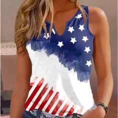 New American Flag Stars And Stripes Sleeveless Top Notched Neck Armpit To Armpit. 18.3 “ S,4, M,6 Length 25.6” Armpit To Armpit 19.5” Length 26.2” 100% Polyester Spring Summer Luxury Ladies Women’s Wear Winter All Season Shirts & Blouses Jersey Tops Party Day Going Out Shirts White Accessories Dress Style Cocktail Sleeves Cardigan Pair With Sweater Preppy Sexy Hot Boho Trendy Vogue Posh Sassy Girly Date Night Elegant Dressy Fashionable Chic Tomboy Simple Bold Fun Classy Office Classy Wedding Par Striped Sleeveless Top, Stripe Blouse, Sleeveless Tops Summer, American Flag Print, America Flag, Women Essentials, Plus Size Kleidung, Striped Tank, Printed Tank Tops