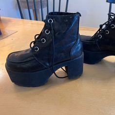 Selling A Never-Worn Pair Of T.U.K. Distressed Ankle Nosebleeds! Still Have The Tags - Haven't Left My Closet Since I Purchased Them And Realized I'm Not Cut Out For Platforms. Smoke-Free Household, Shoes Are As Close To Mint-Condition As Anything! Casual Lace-up High Heel Platform Boots, Casual Lace-up Platform Heels, Edgy Synthetic Platform Lace-up Boots, Casual Ankle-high Platform Heels, Casual High Ankle Platform Heels, Casual Ankle-high Heels For Streetwear, Casual Ankle-high Synthetic Platform Boots, Casual Black Heels For Streetwear, Casual Lace-up Platform Boots