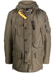 khaki down-feather filling windproof water-repellent finish logo patch at the sleeve tape detailing slouchy hood high neck throat latch front button fastening concealed front zip fastening long sleeves sleeve zip pocket elbow patches internal drawstring fastening waist chest cargo pocket zip-fastening chest pocket four front flap pockets side zip-fastening pocket side zip fastenings straight hem Padded Coat, Cargo Pocket, Green Coat, Elbow Patches, Hooded Coat, Down Coat, Mens Outerwear, Green Jacket, Puffer Coat