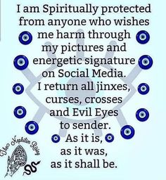 a poem written in blue and white with an evil eye theme