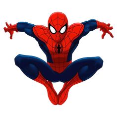 a spider man flying through the air with his legs spread out and hands extended in front of him