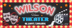 a sign that says wilson theatre with two masks on it