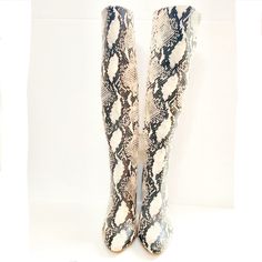 Steve Madden Satellite Snake Print Boots Sz 8 New Without Box Block Heel Heel Height 3" Snake Print Boots With Medium Width And Almond Toe, Snake Print Boots With Almond Toe And Medium Width, Snake Print Boots With Almond Toe, Chic Snake Print Round Toe Boots, Sequin Bra, Snake Print Boots, Denim Heels, Print Boots, Snakeskin Boots