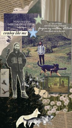 an altered collage with images of people and dogs