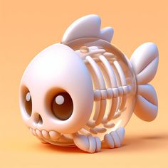 a 3d image of a skeleton fish on an orange background