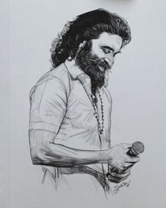 a drawing of a bearded man holding a microphone