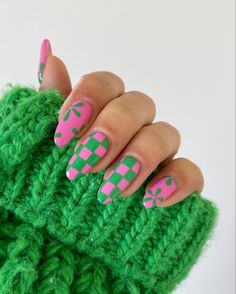 Nails June, Future Nails, Euphoria Nails, Checkered Nails, Green Nail Art, Green Nail Designs, Green Nail, Beauty Regimen